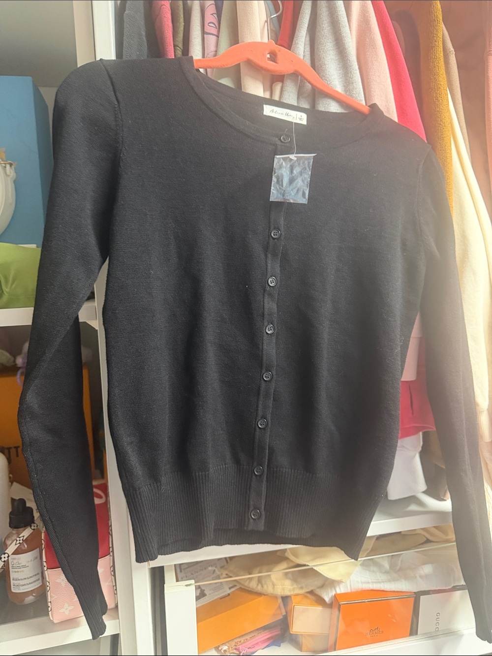 Active USA Black Button-Front Women's Cardigan